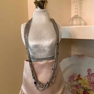 Multilayer Silver Necklace with black and Clear Rhinestones
Brand new with tags